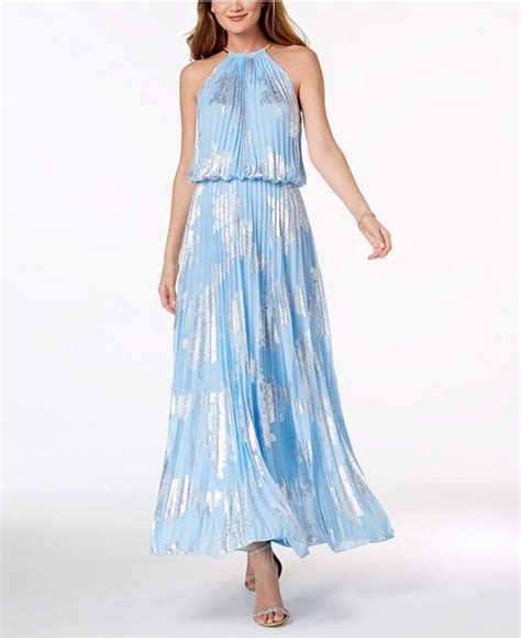 MSK Metallic Print Pleated Blouson Gown Dresses With Leggings