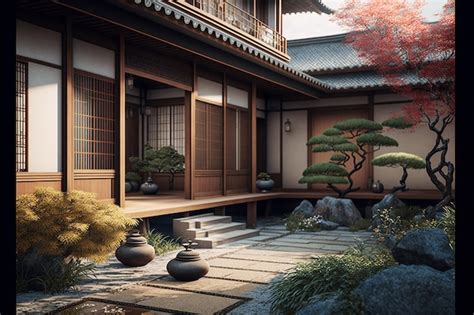 Premium AI Image | A house in the japanese garden