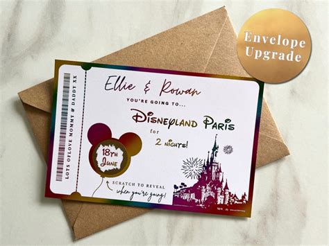 Personalised Foil Ticket For Disneyland Paris Surprise Holiday Scratch