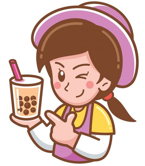 Premium Vector Cartoon Female Presenting Bubble Tea Bubble Tea