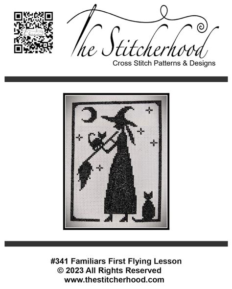 Cross Stitch Pattern Pdf Emailed Halloween Witch Black Cat Autumn Fall