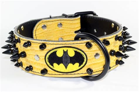 Batman Leather Dog Collar Yellow Batman Collar 2