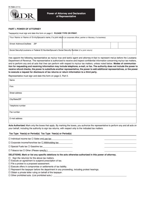 Fillable Form R 7006 Power Of Attorney And Declaration Of