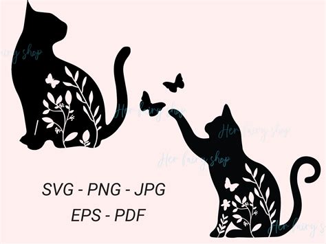 Digital Art And Collectibles Cat With Flower Cat Svg For Silhouette Cameo