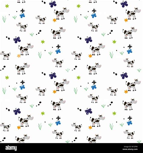 Cute Smile Cows Seamless Patterncartoon Illustration Eps 10 Stock