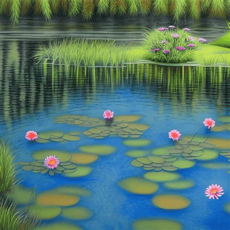 Ultra Detailed Pond Paintings In The Style Of Robert Finale Creative