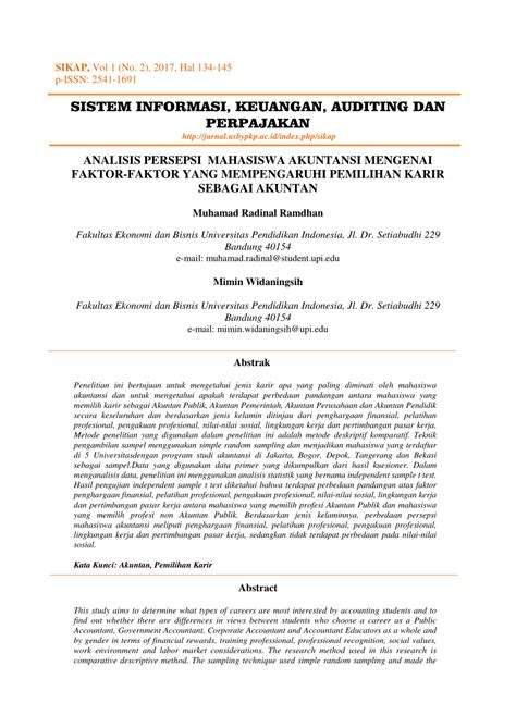 Pdf Analisis Persepsi Mahasiswa Akuntansi Mengenai Faktor Faktor Yang