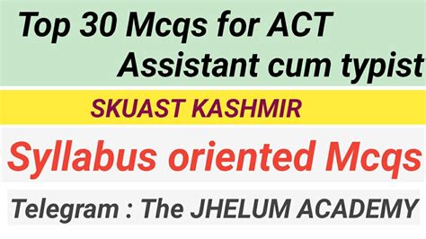 Top Mcqs For Assistant Cum Typist Skuast Jkssb Faa Vlw Youtube