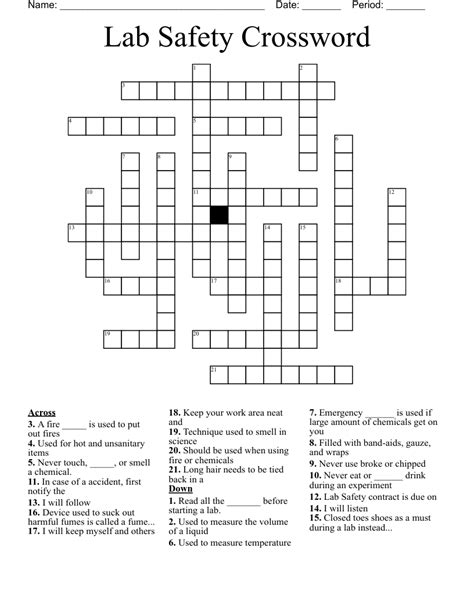 Lab Safety Crossword Puzzle At Willis Lucy Blog