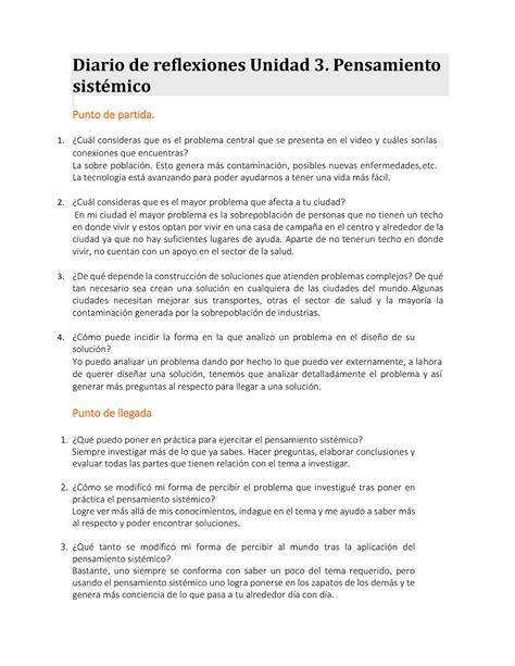 Diario De Reflexiones Unidad Pensamiento Sist Mico Punto De Partida