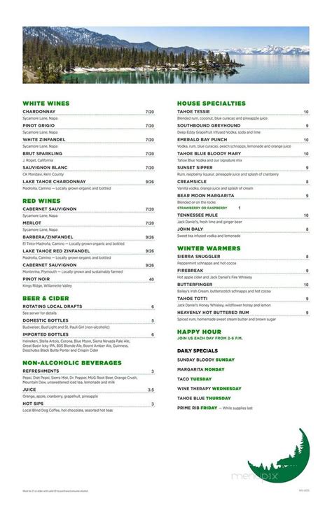 Bear Moon Bar Grill Menu In South Lake Tahoe CA Order Delivery Reviews