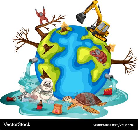 Plants And Animals On Earth Getting Sick Vector Image