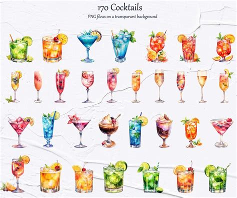 Cocktail Clipart Cocktails Watercolor Bundle Alcohol Drinks Clipart