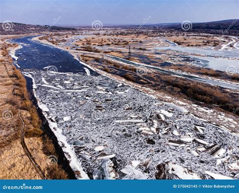 Aerial View Of Ice Jam On The River Editorial Image Image Of Wave