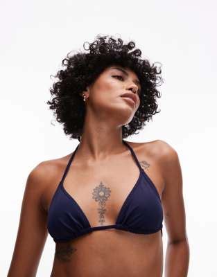 Arket Mix Match Triangle Tie Bikini Top In Navy Asos