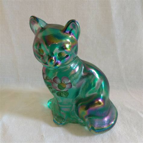 Vintage Fenton 1990s Gorgeous Green Iridescent Glass Hand Etsy Hand