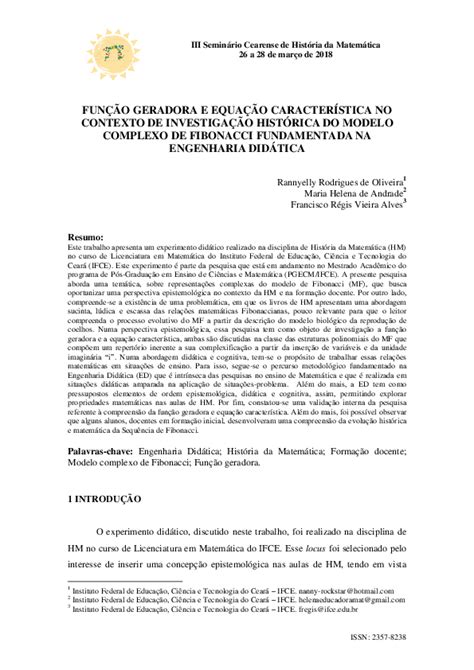 Pdf Iii Seminário Cearense De História Da Matemática 26 A 28 De Março