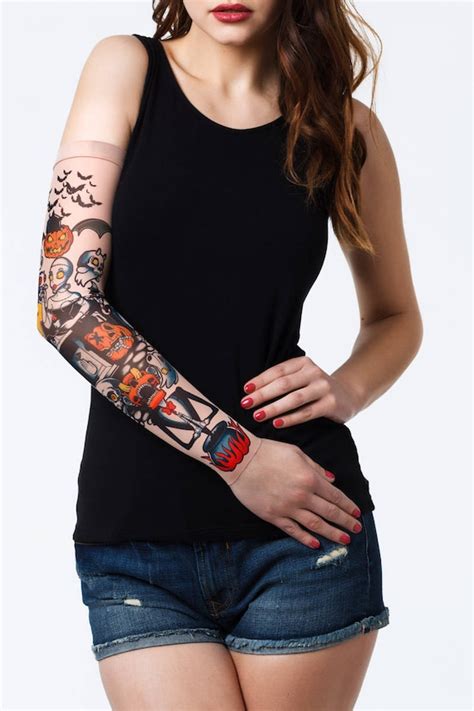 New Unisex Halloween Pumpkins Mesh Tattoo Sleeve Fake Etsy