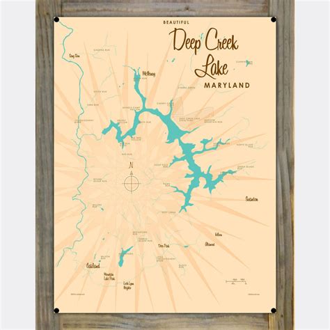 Deep Creek Lake Maryland, Wood-Mounted Metal Sign Map Art – Lakebound®