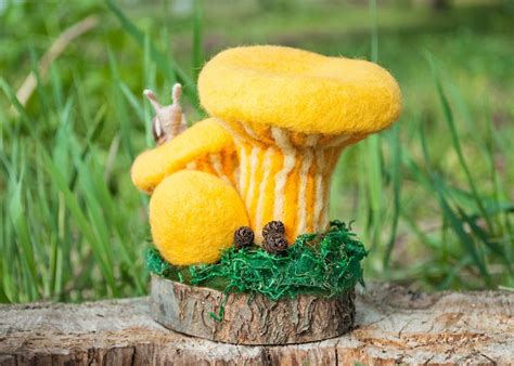 Yellow Needle Felted Mushroom Chanterelles Woodland Fairy Etsy