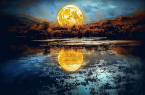 Premium AI Image A Painting Of A Full Moon Reflecting On A Lake