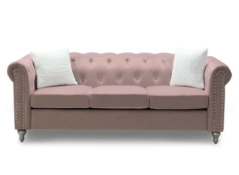 Canape Places Capitonne Chesterfield En Velours Rose Garry Dip