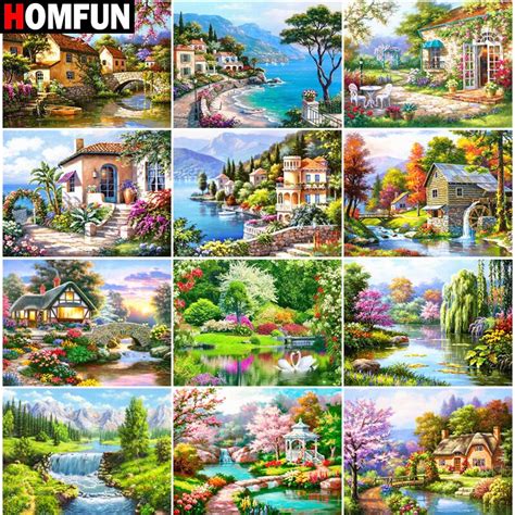 Homfun Diy D Diamond Painting Landscape Cross Stitch Square Round