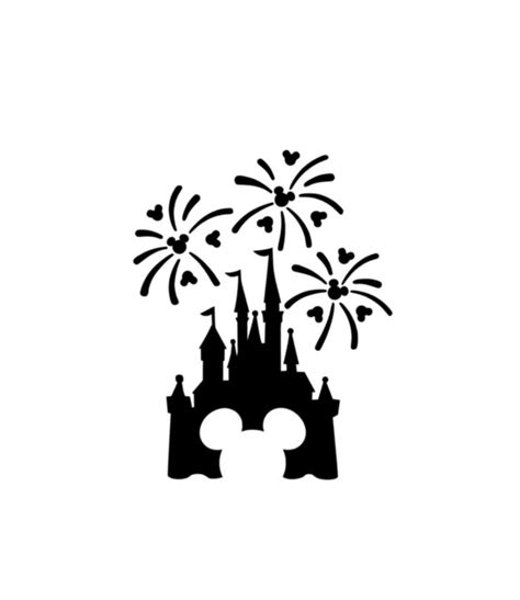 Disney Castle Black And White Fireworks