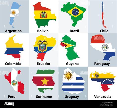 Maps Mixed With Flags Of The Independent Countries Of South America