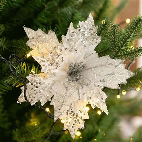 Pc Weihnachten Weihnachts Stern Glitter K Nstliche Blumen K Pfe