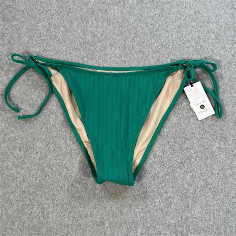 Shade Shore Swim Shade Shore High Leg Extra Cheeky String Bikini Bottom Green Ribbed Size