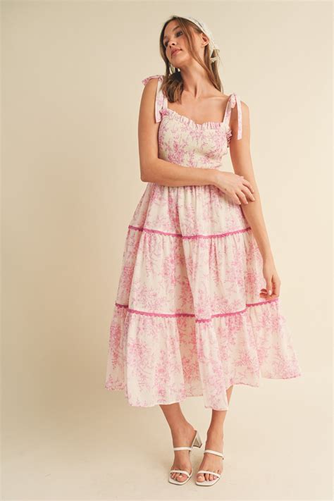 Pink Floral Sleeveless Ruffle Tiered Midi Dress Pinkblush