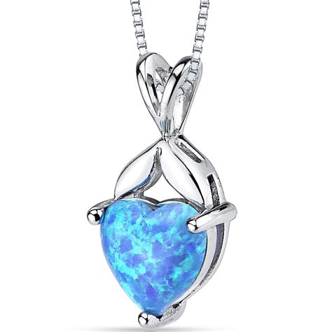 Blue Opal Heart Pendant Necklace Sterling Silver Carats