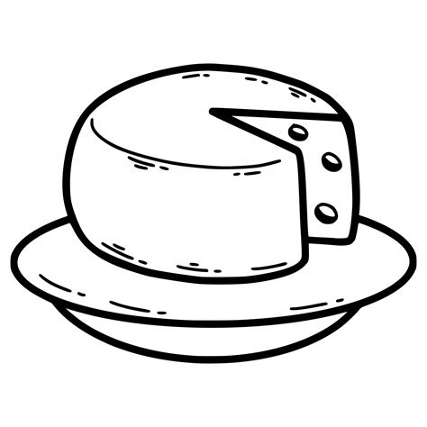 Large Round Cheese On Plate Vector Doodle Illustration Black And