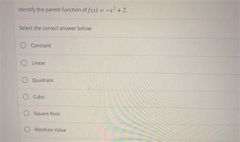 Solved Identify The Parent Function Of F X X Select Chegg