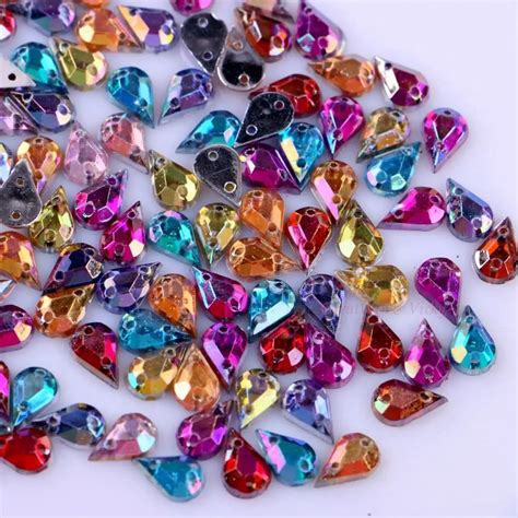 Mixed AB Colors DIY 5x8mm Sew On Teardrop Rhinestones Two Holes Sewing