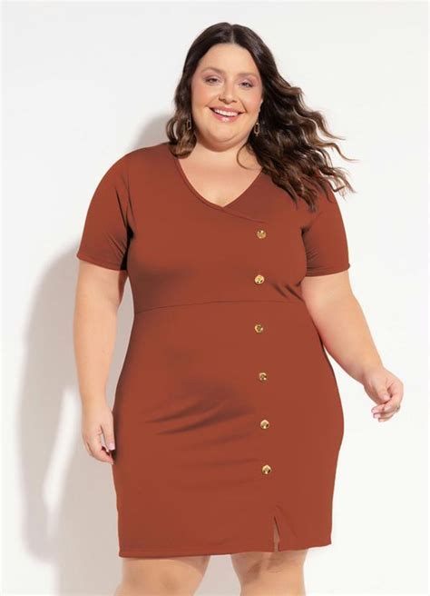 Vestido Terracota Mangas Curtas Plus Size Marguerite