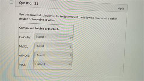 Solved Question 11 4 Pts Use The Provided Solubility Rules