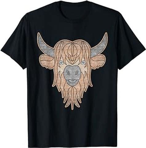 Highland Cattle Design Head Farmer Imprint Motif With Cow T Shirt