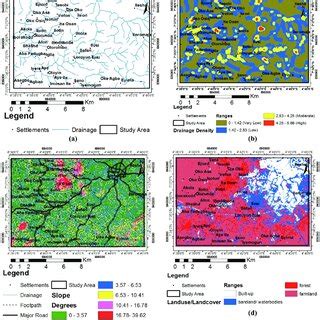 (a) Drainage Map (b) Drainage Density Map (c) Slope map (d ...