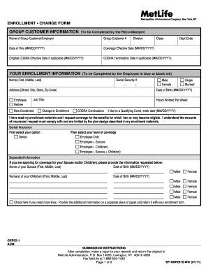 Fillable Online ENROLLMENT CHANGE FORM Fax Email Print PdfFiller