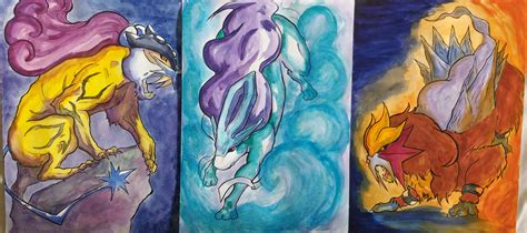 The Three Legendary Beasts In Watercolor Rpokemon