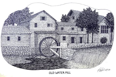 Old Water Mill Drawing By Frederic Kohli Pixels