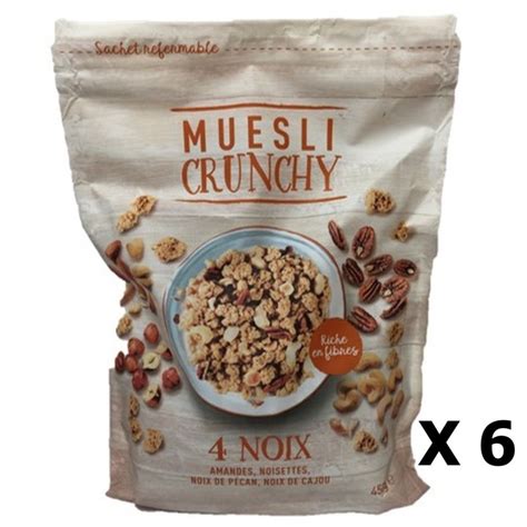 Lot 6x Muesli Croustillant 4 Noix Paquet 450g