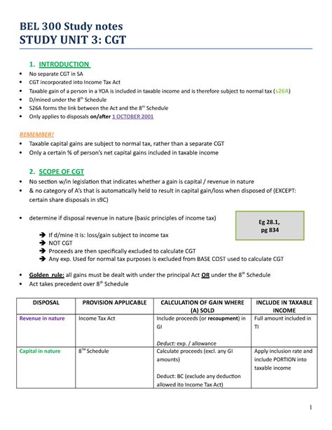 Cgt Study Notes Part 1 4 Capital Gains Tax Bel 300 Study Notes