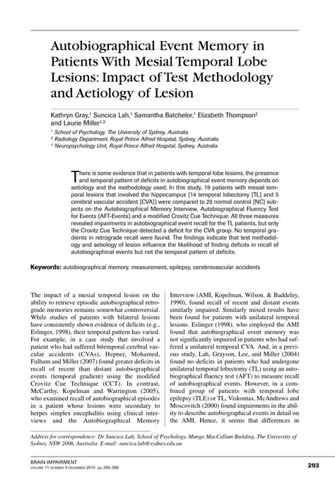 PDF Autobiographical Event Memory In Patients With Mesial Temporal