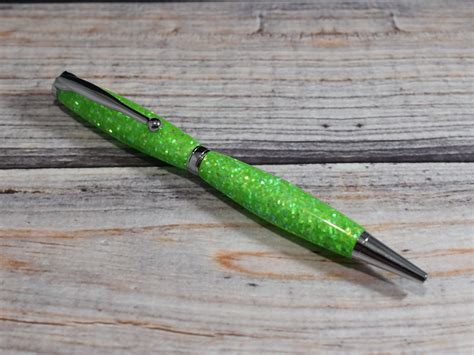 Neon Green Glitter Ballpoint Pen Personalized Resin Glitter Etsy