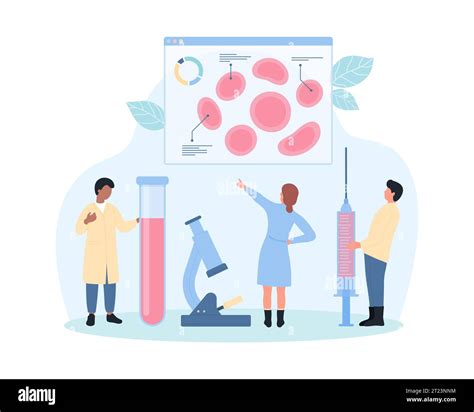 Blood Research In Laboratory Vector Illustration Cartoon Tiny People