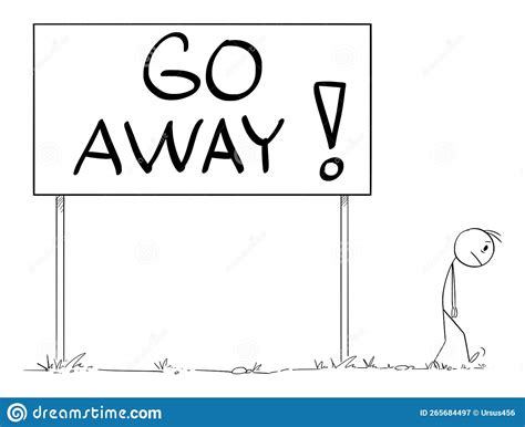 Person Leaving Go Away Sign Vector Cartoon Stick Figure Illustration