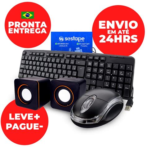 Kit Teclado E Mouse Basico Fio Computador Caixa De Som Pc